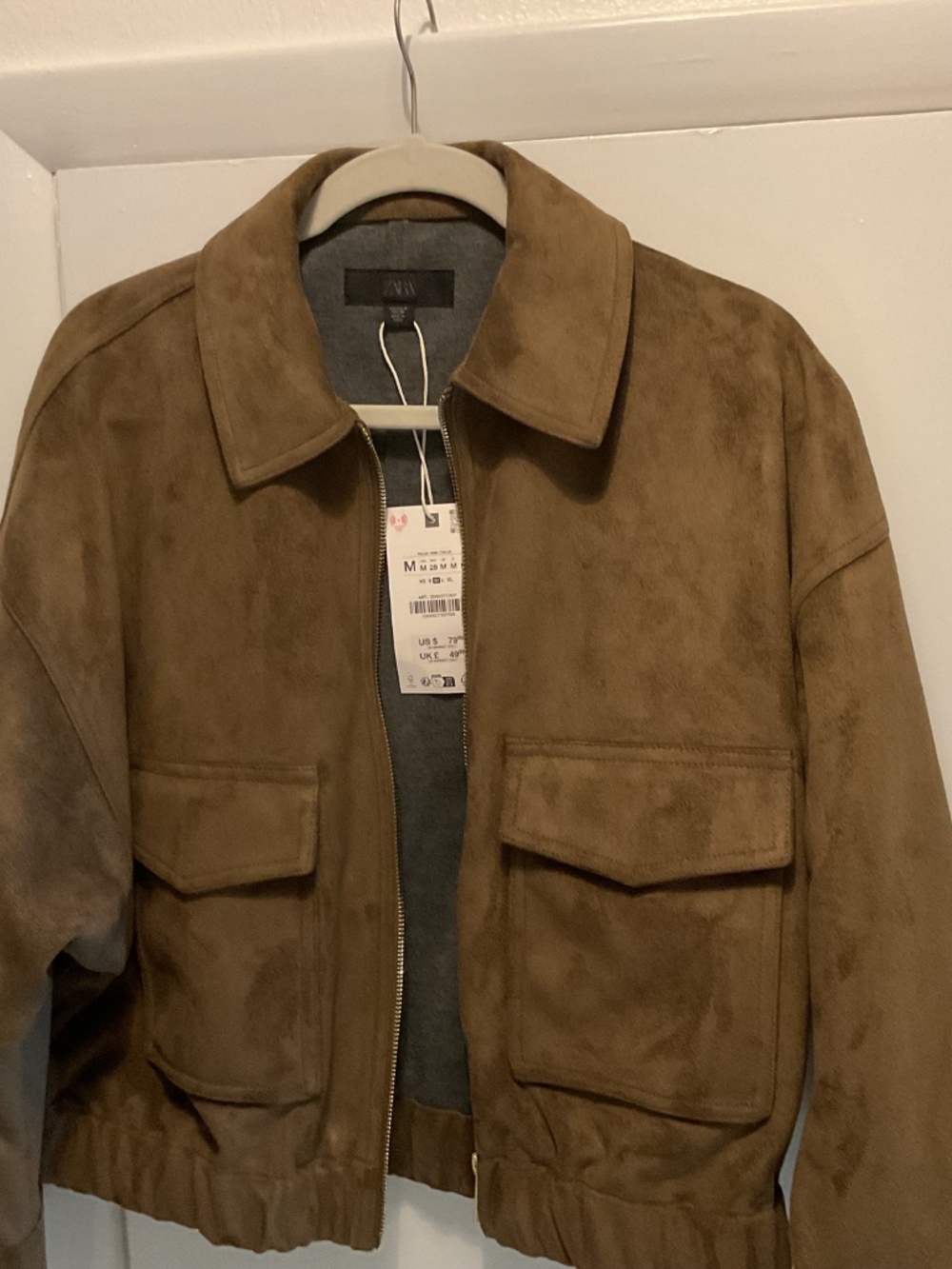 NWT Zara Faux Suede Jacket, Size Medium, Khaki Green Color - Picture 2 of 5